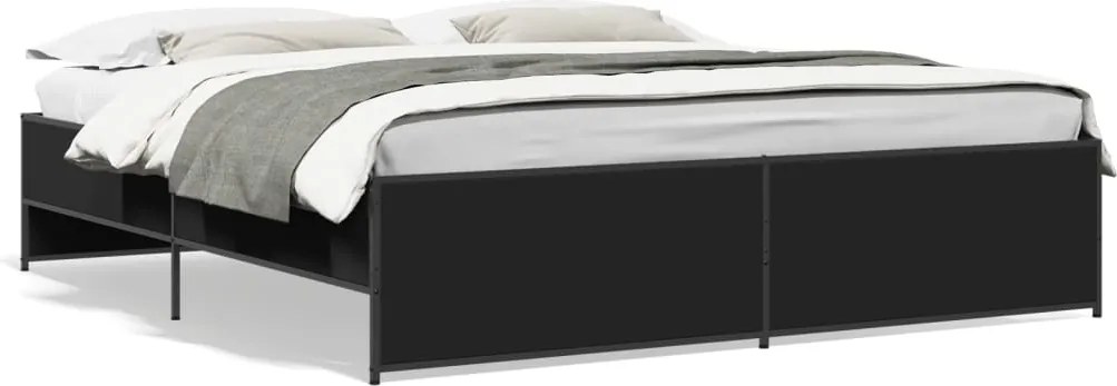 vidaXL fekete szerelt fa és fém ágykeret 200 x 200 cm