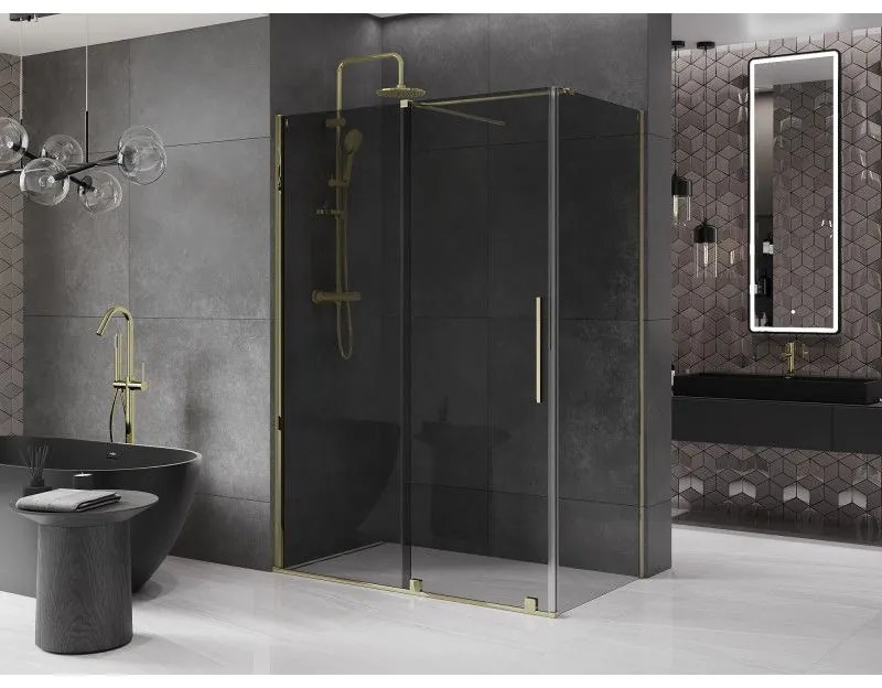 Mexen Velar, zuhanykabin tolóajtóval 150 x 75 cm, 8mm szürke üveg, arany fényes, 871-150-075-41-50