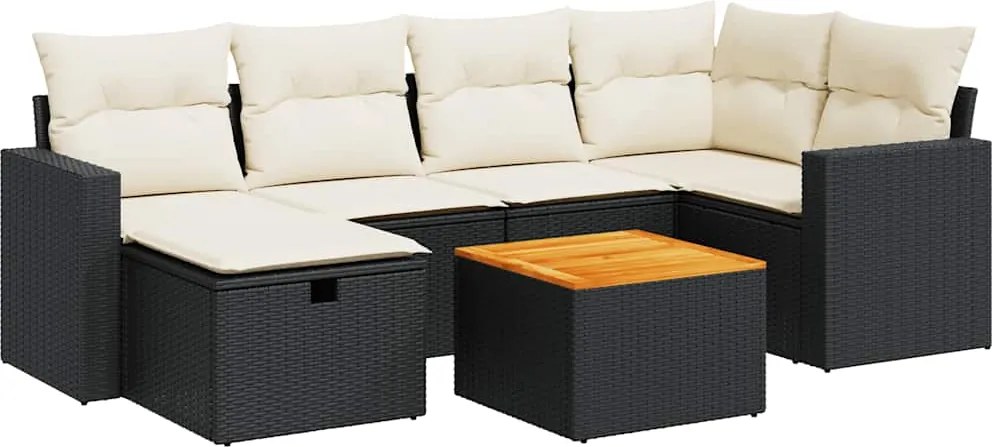 vidaXL 7 részes fekete polyrattan kerti ülőgarnitúra párnával