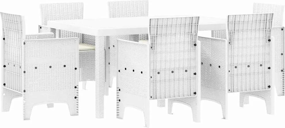 vidaXL Kert étkező szett 7 pcs Fehér Polt rattan