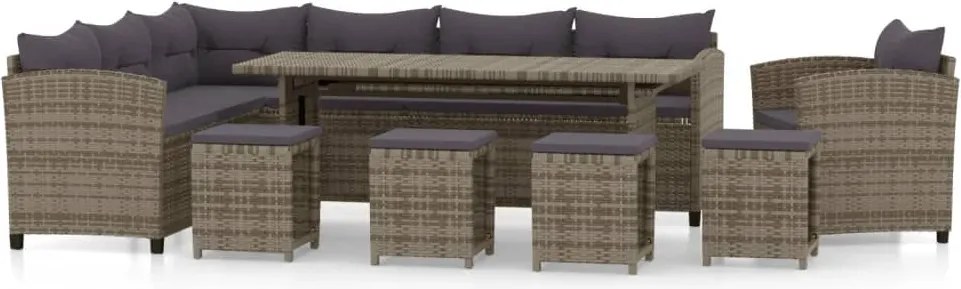 vidaXL 7 részes szürke polyrattan kerti ülőgarnitúra párnákkal