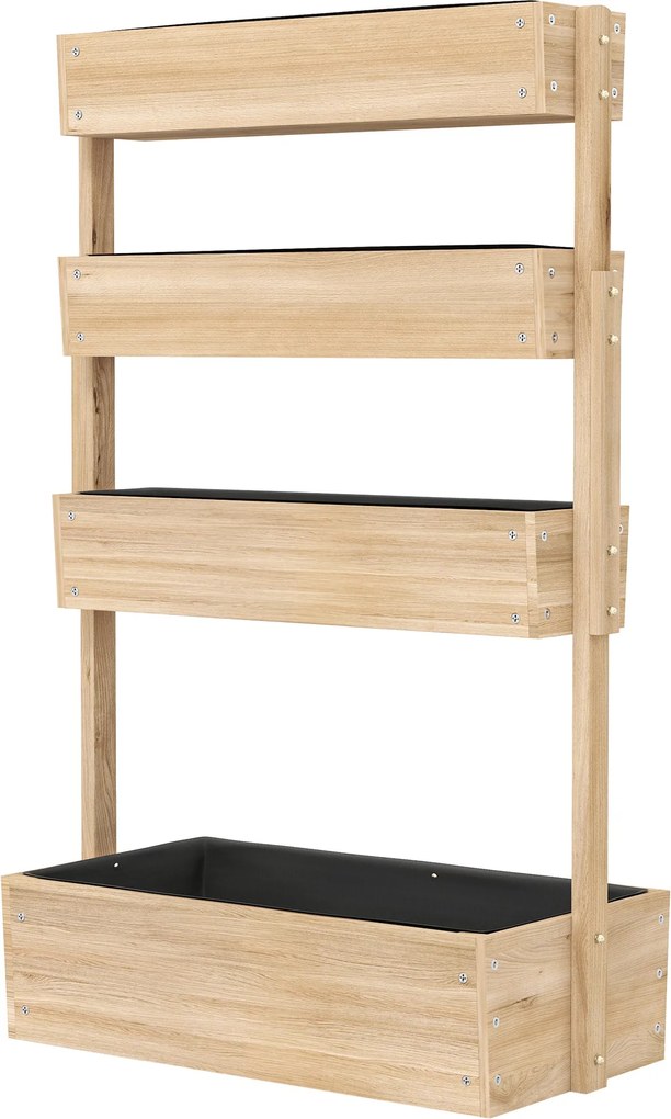 Outsunny Fa Magaságyás, 4 Szintes Növénytartó Doboz Drainázs Lyukakkal 88,5 x 45 x 140 cm, Zöldséges Ágy a Kerthez és Teraszhoz, Virágtartó Növényekne