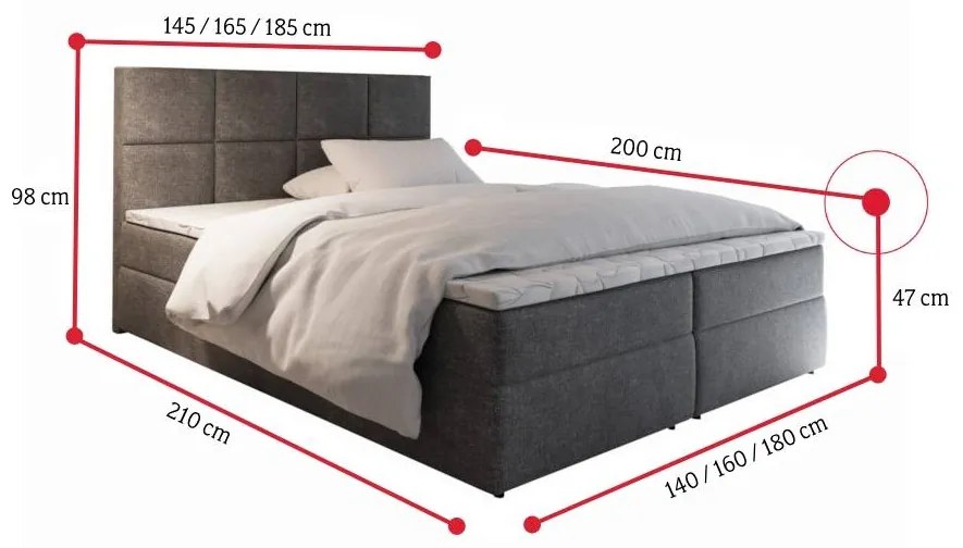 LENY kárpitozott boxspring ágy, 140x200, kronos 27