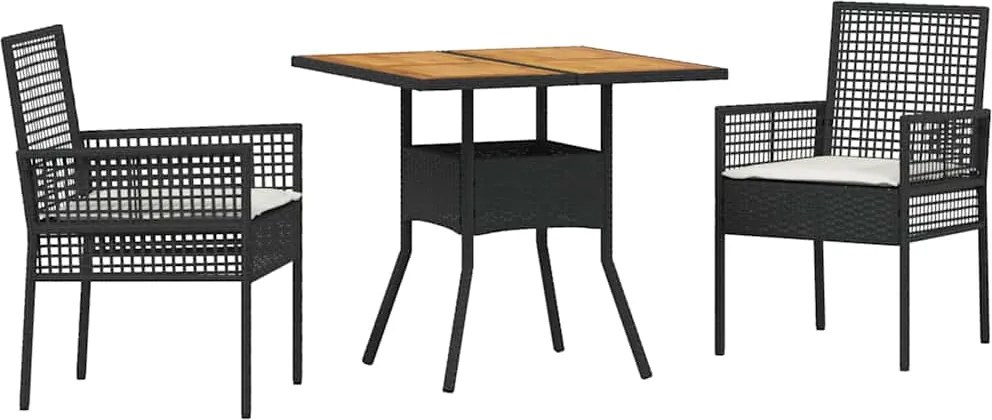 vidaXL Kert étkező szett 3 pcs Fekete polirattan