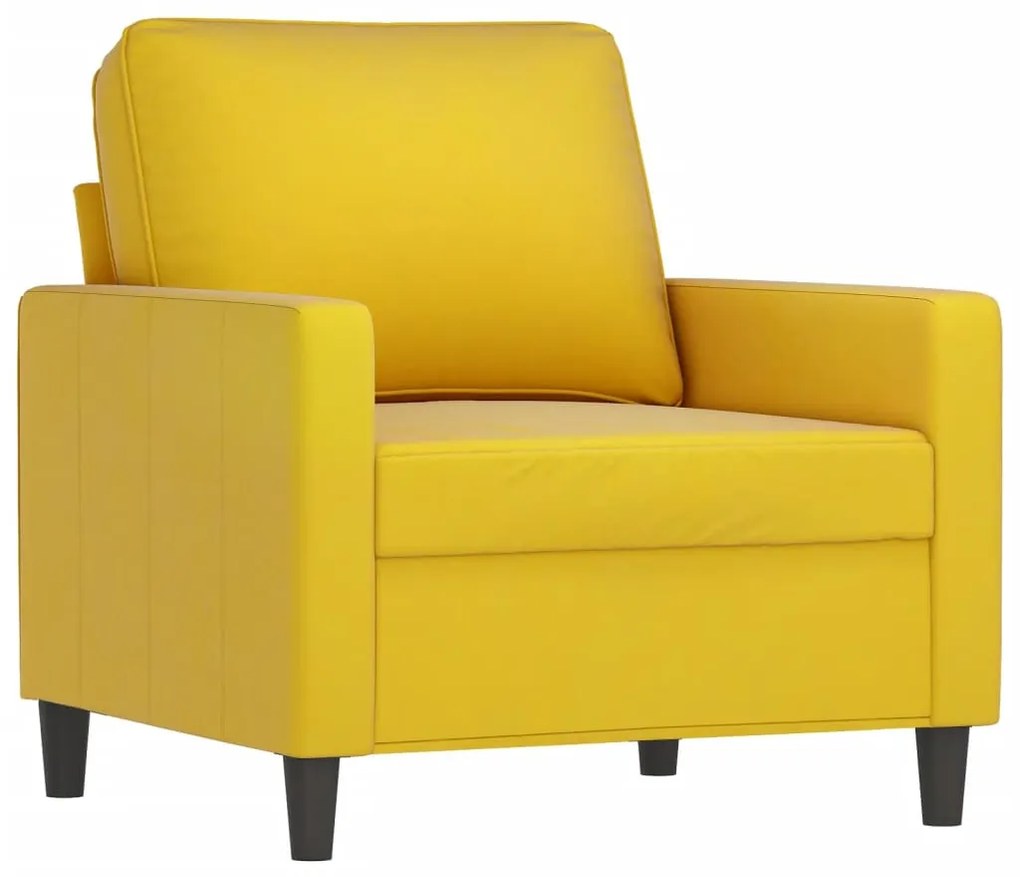 sárga bársony kanapéfotel lábtartóval 60 cm