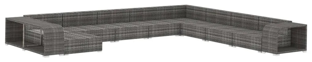 11-részes szürke polyrattan kerti bútorszett párnákkal