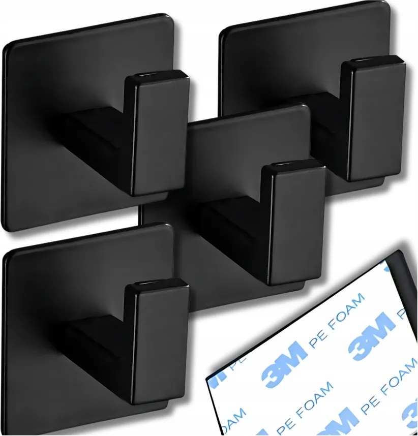 Akasztó szett Fekete 4x Öntapadós fürdőszobai törölköző akasztó