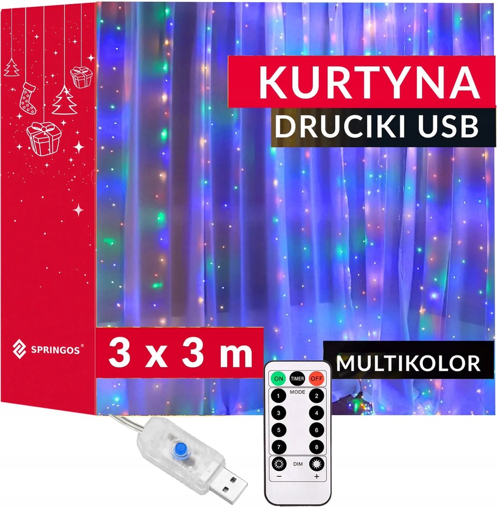 Függöny Fények 300 Led Füzér Lámpák 3x3m Usb drótok Jégcsapok távirányító Multi