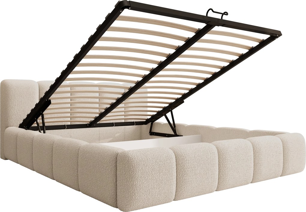 Tesia kárpitozott ágy 180x200 cm, ágyneműtartós - bézs bouclé Quelle 03