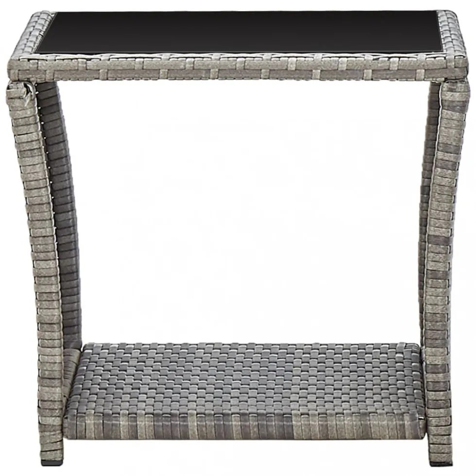 szürke polyrattan és üveg dohányzóasztal 45 x 45 x 40 cm