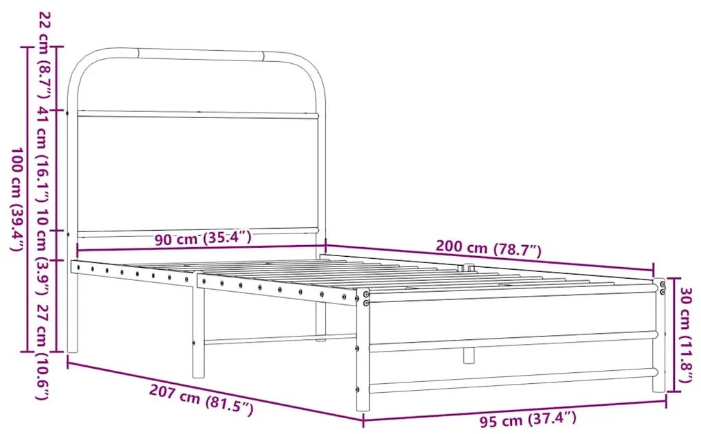 ágykeret matrac nélkül 90x200 cm barna tölgyfa műfa