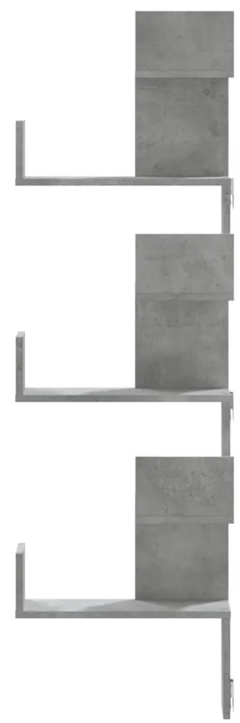 betonszürke szerelt fa fali sarokpolc 45 x 45 x 147 cm