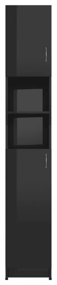 Magasfényű fekete forgácslap fürdőszobaszekrény 32x25,5x190 cm