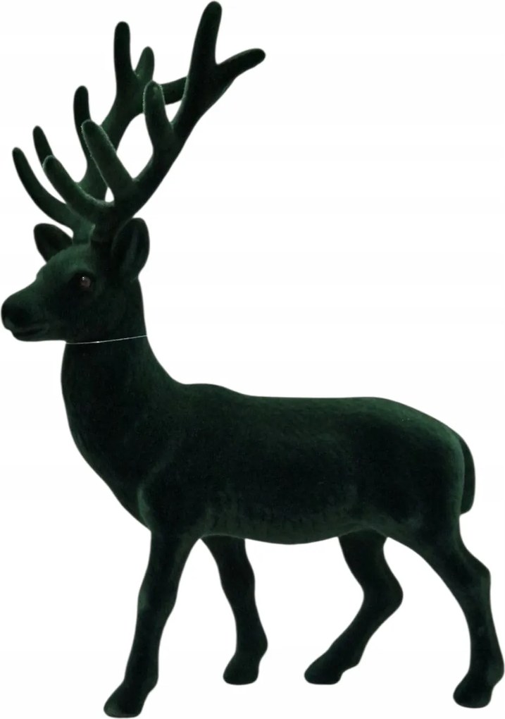 Rénszarvas figura Flokkolt Nagy 32cm Karácsonyi Dekoráció Zöld