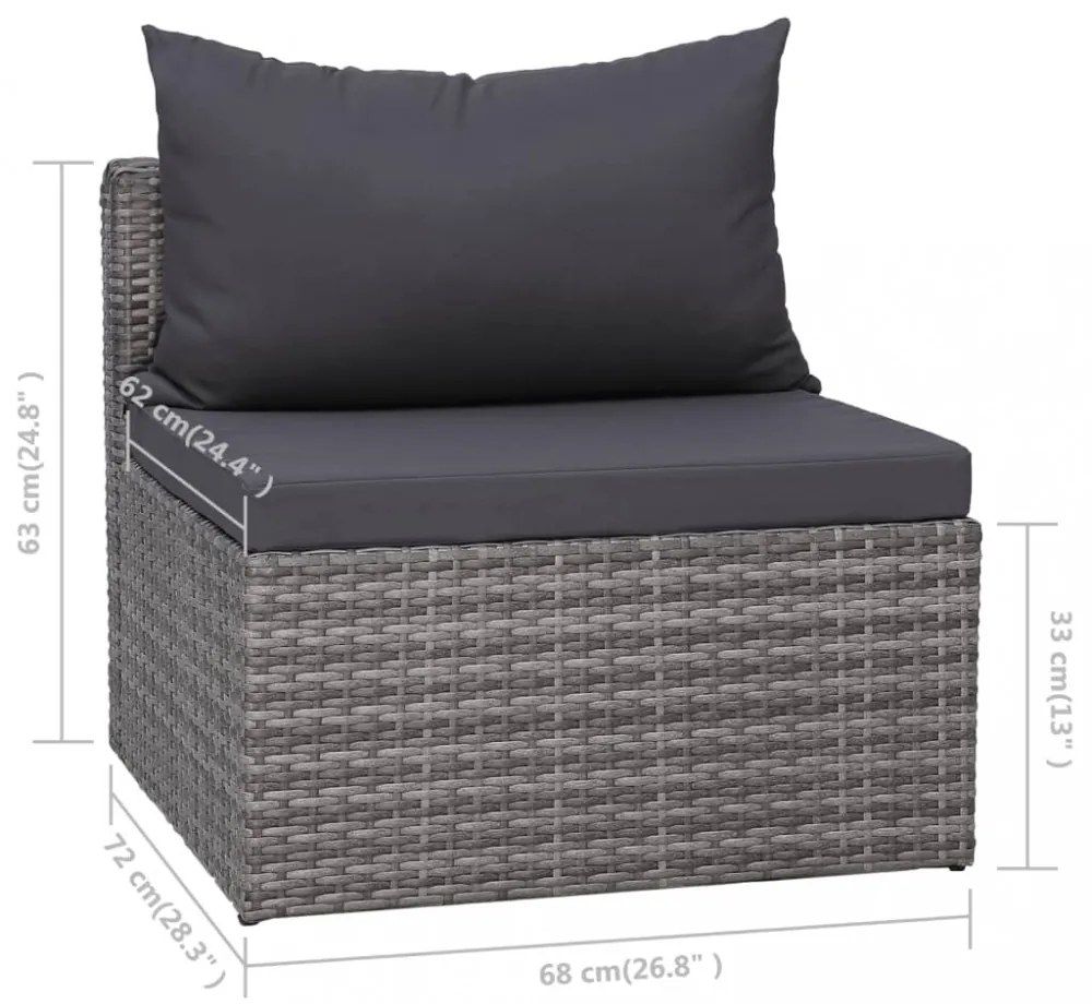 vidaXL 8-részes szürke polyrattan kerti bútorszett párnákkal