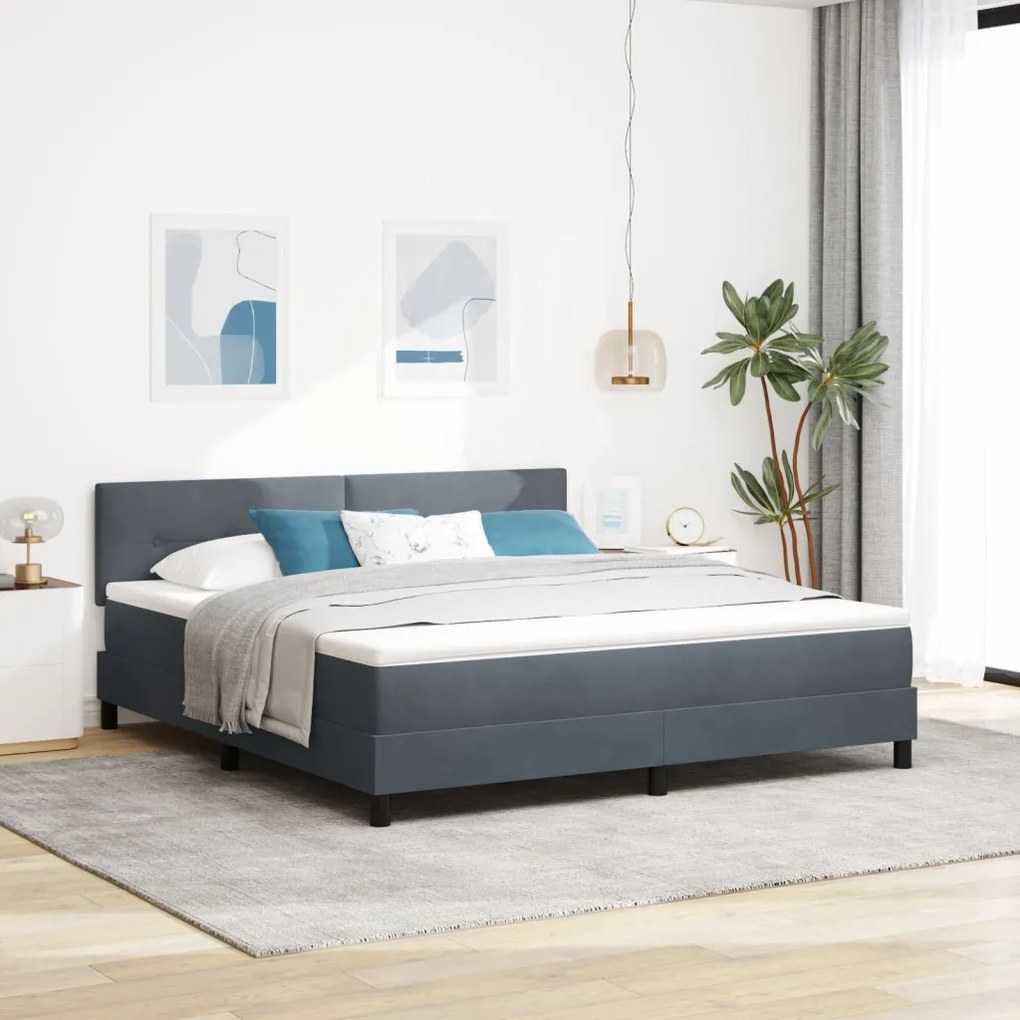 Boxspring Ágy Matraccal Sötétszürke Szuper King Bársony