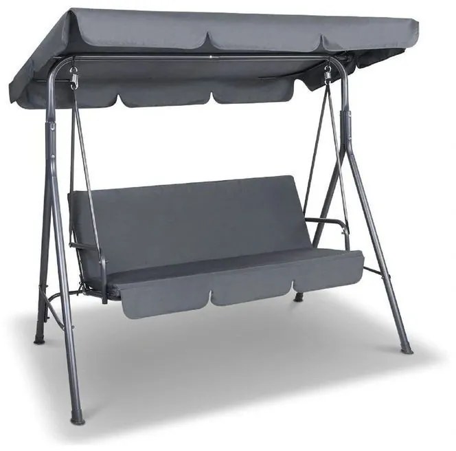 Procart Kerti hintaágy, 3 ülőhely, fém váz, állítható tető, 170x110x153 cm, szürke