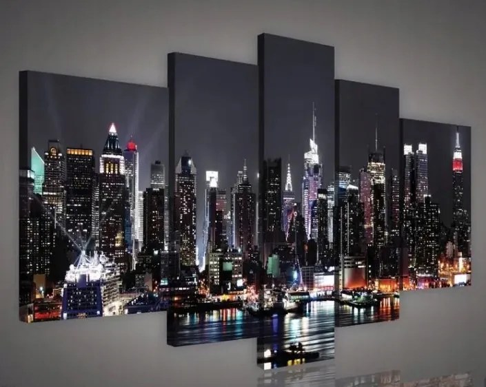 Vászonkép 170x100 Éjszakai város városkép városi tájkép felhőkarcolók fény tükröződés