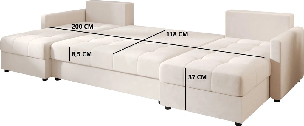 AKCIÓ Kinyitható U alakú VENORIA kanapé 285x146 cm, bézs + 2 díszpárna AJÁNDÉK II. osztály
