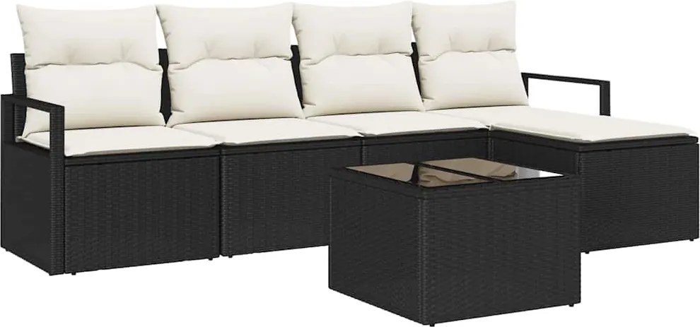 vidaXL Kanapé Szett párnával tárolóval 6 pcs Barna és Krém polirattan