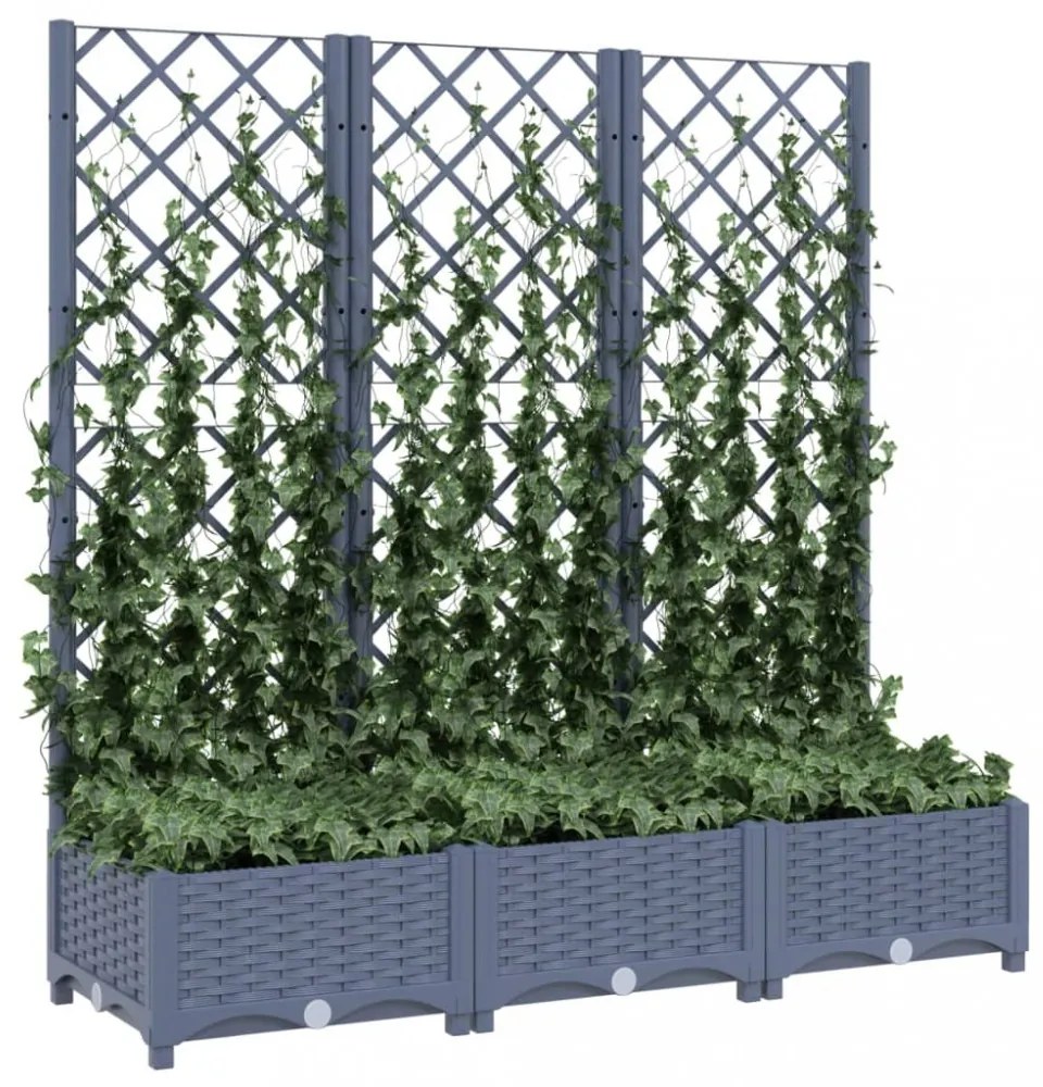 kékszürke PP rácsos kerti ültetőláda 120 x 40 x 121,5 cm