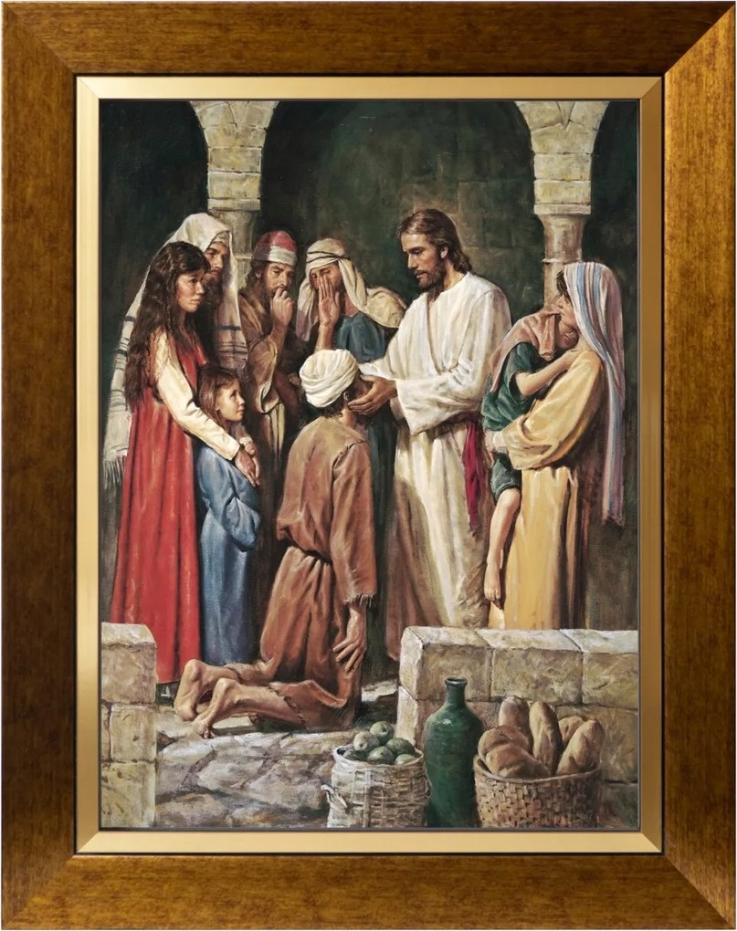 Jézus Gyógyító Szakrális Vászonkép Arany Díszkeretben 30X40