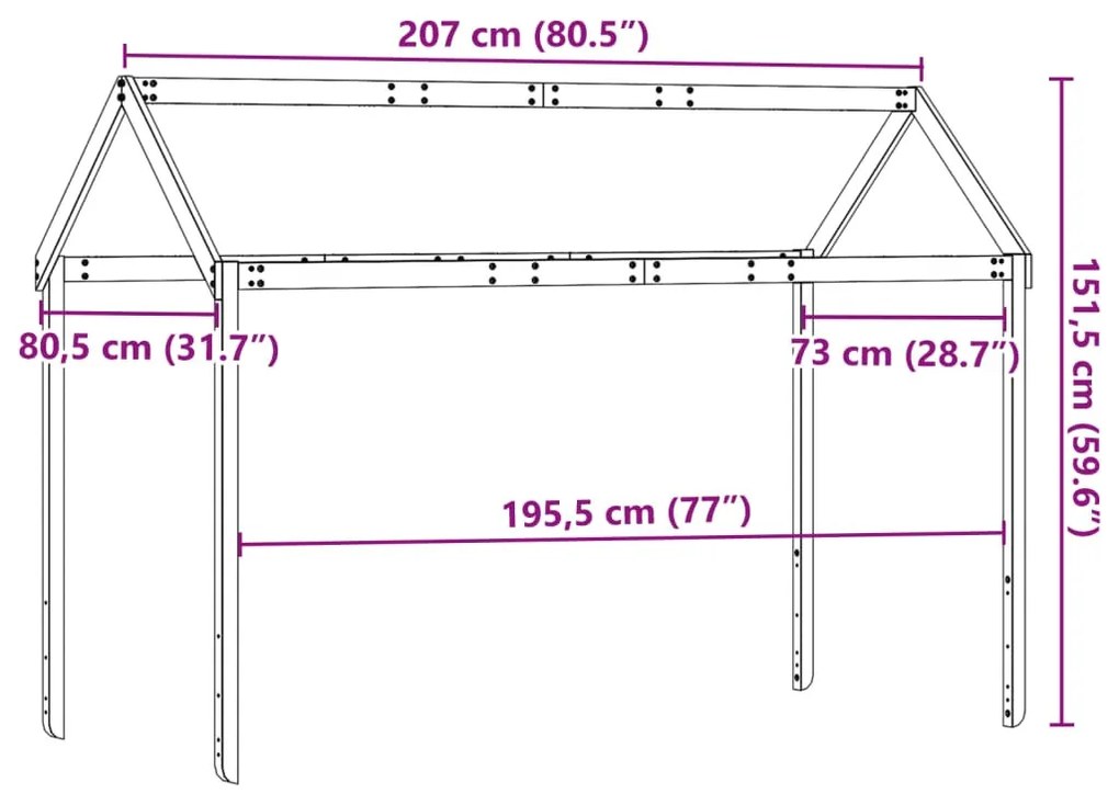 tömör fenyőfa gyerekágytető 207 x 80,5 x 151,5 cm