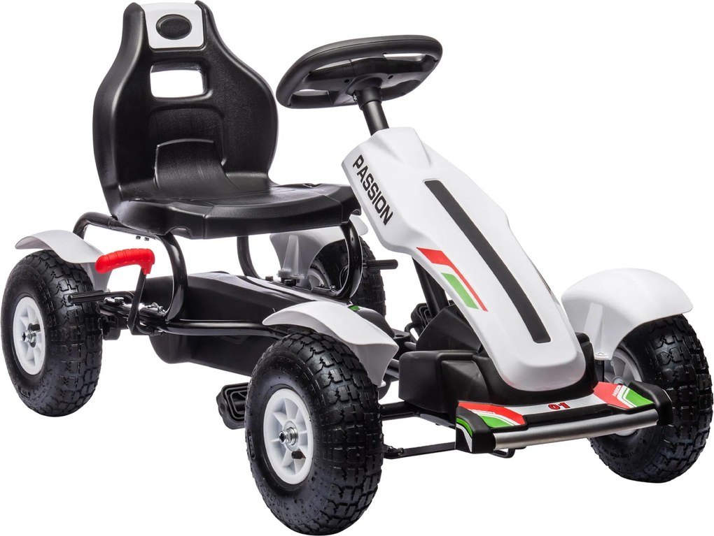 HOMCOM Pedálos Go-Kart 5 éves kor feletti gyerekeknek - Állítható ülés, gumi kerekek, kézi fék fiúknak és lányoknak, 50 kg teherbírású, 121x58x61 cm,