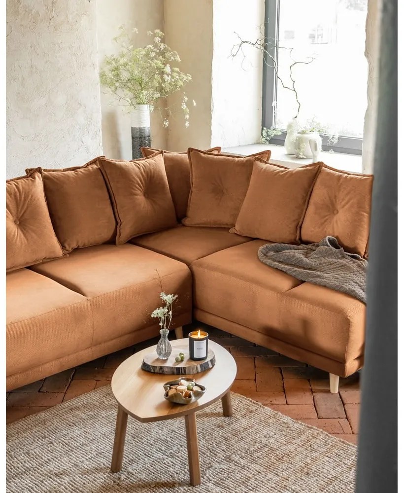 Téglavörös kordbársony kinyitható sarokkanapé (jobb oldali) Lazy Lukka – Miuform