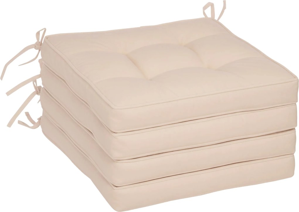 Outsunny Kerti Székpárna Készlet 42x42x5 cm 4 Darab Vízálló Kerti Székpárnák 2 Rögzítő Fukszon Krém | Aosom