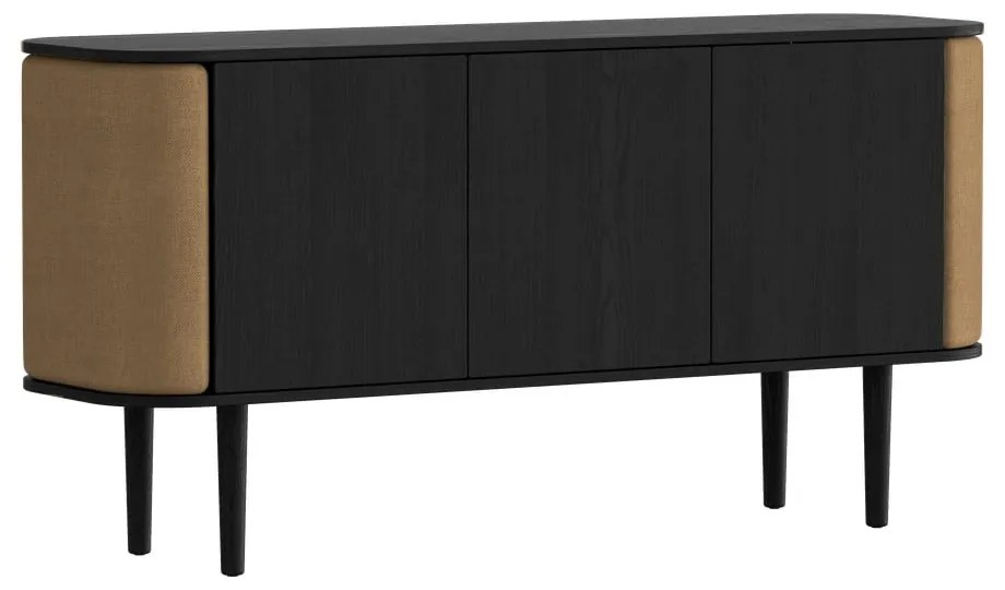 Fekete-barna alacsony komód tölgyfa dekorral 150x75 cm Treasures – UMAGE