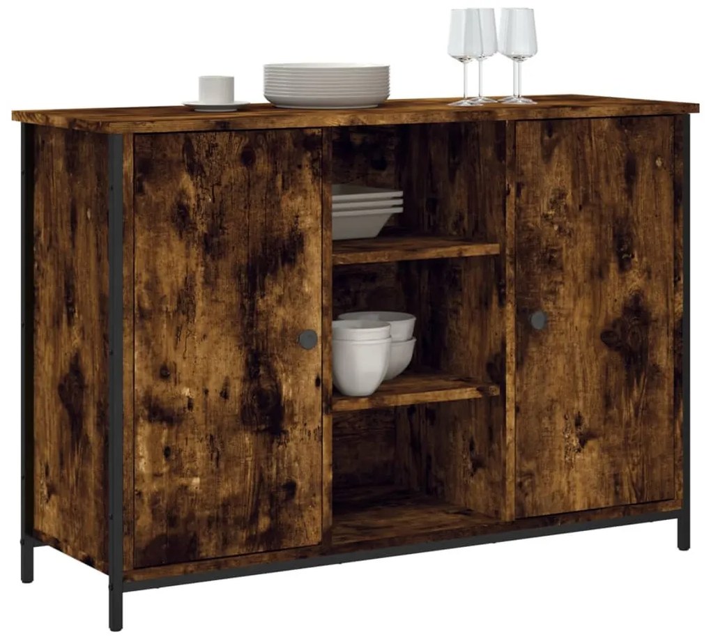 füstös tölgy színű szerelt fa tálalószekrény 100 x 35 x 70 cm