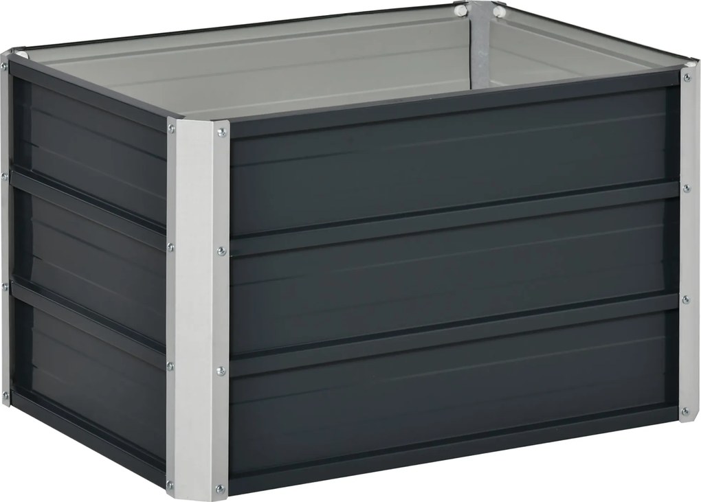 Outsunny Acél Emelt Virágláda Kertészeti Virágfölddozi Kesztyűvel Sötétszürke 66 x 47 x 40 cm | Aosom