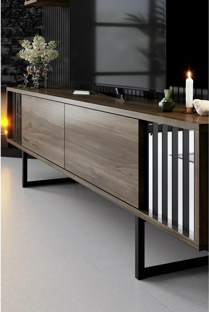 TV-állvány polcokkal Chrome Walnut and Black