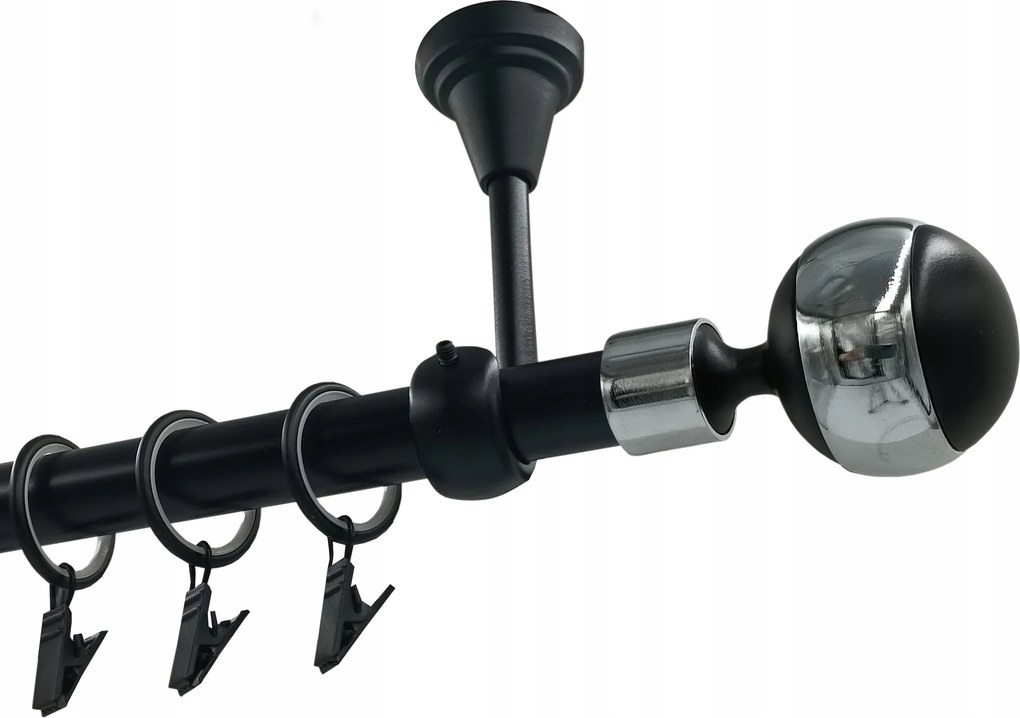 Függönykarnis szimpla Fém Mennyezeti 19mm Fekete Matt 280cm Gömb Fekete&amp;króm