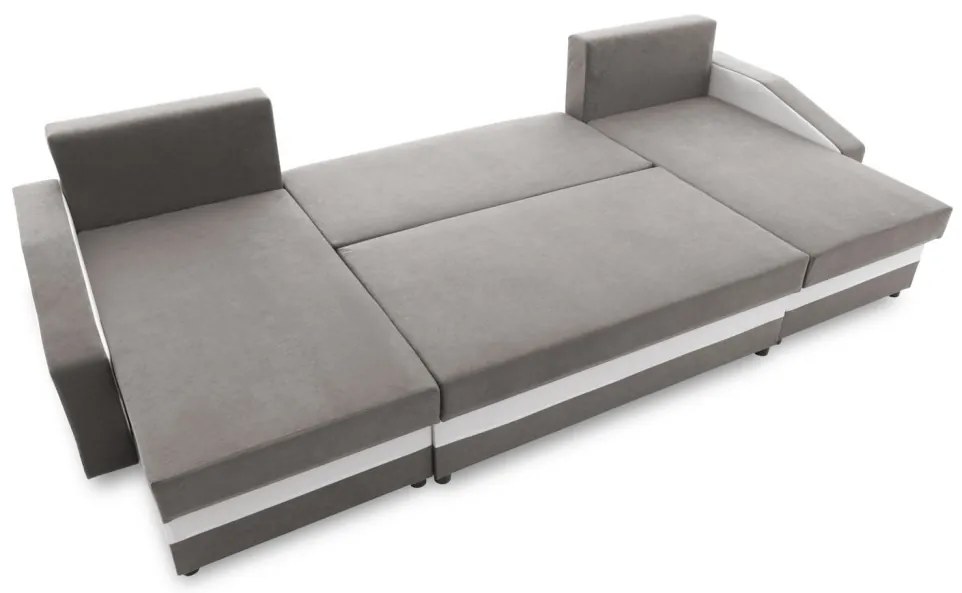 Sparta sarokkanapé, 1 ágyneműtartóval, szövet anyag, univerzális oldal, bonell töltet, szürke - fehér