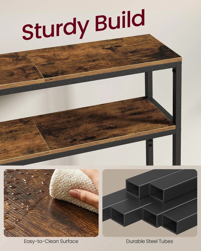 Előszobai konzolasztal, 2 szintes, rusztikus barna és fekete színben