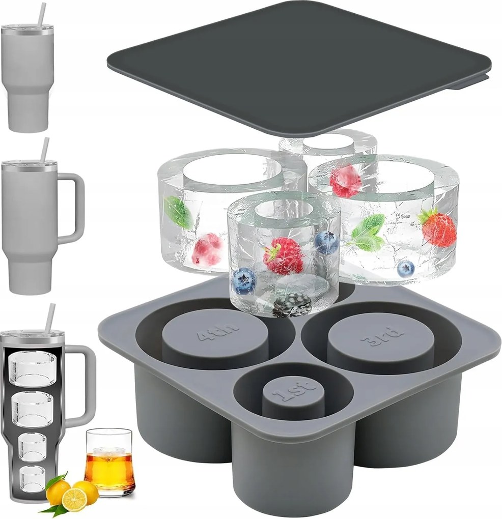 Jégkocka forma bögrékhez Szilikon öntőforma thermo bögrékhez Szürke