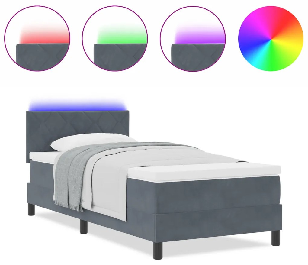 Bokszrugós Ágy Matraccal és LED Fekete 100x200 cm Bársonyban