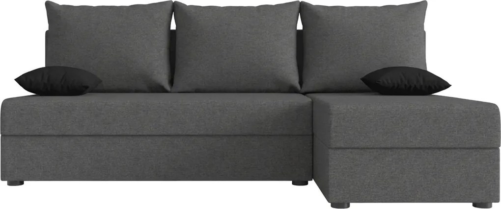 Ágyazható, kétoldalas L alakú kanapé VALERIO SLIM 200x140 cm, sötétszürke színű + 2 db díszpárna INGYEN