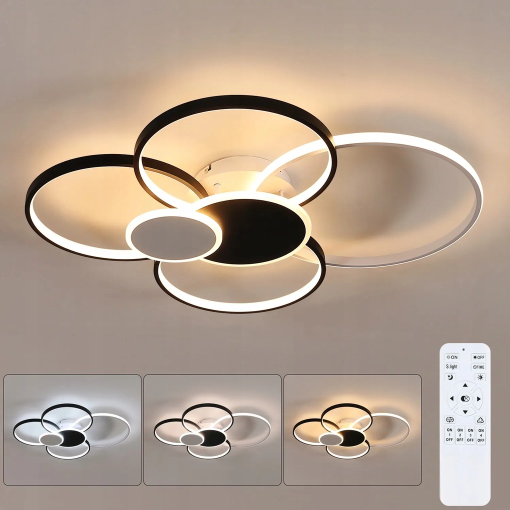 Ściemnialna Lampa Sufitowa Led Czarna Wisząca Biala Okrągły Z Pilotem 71W