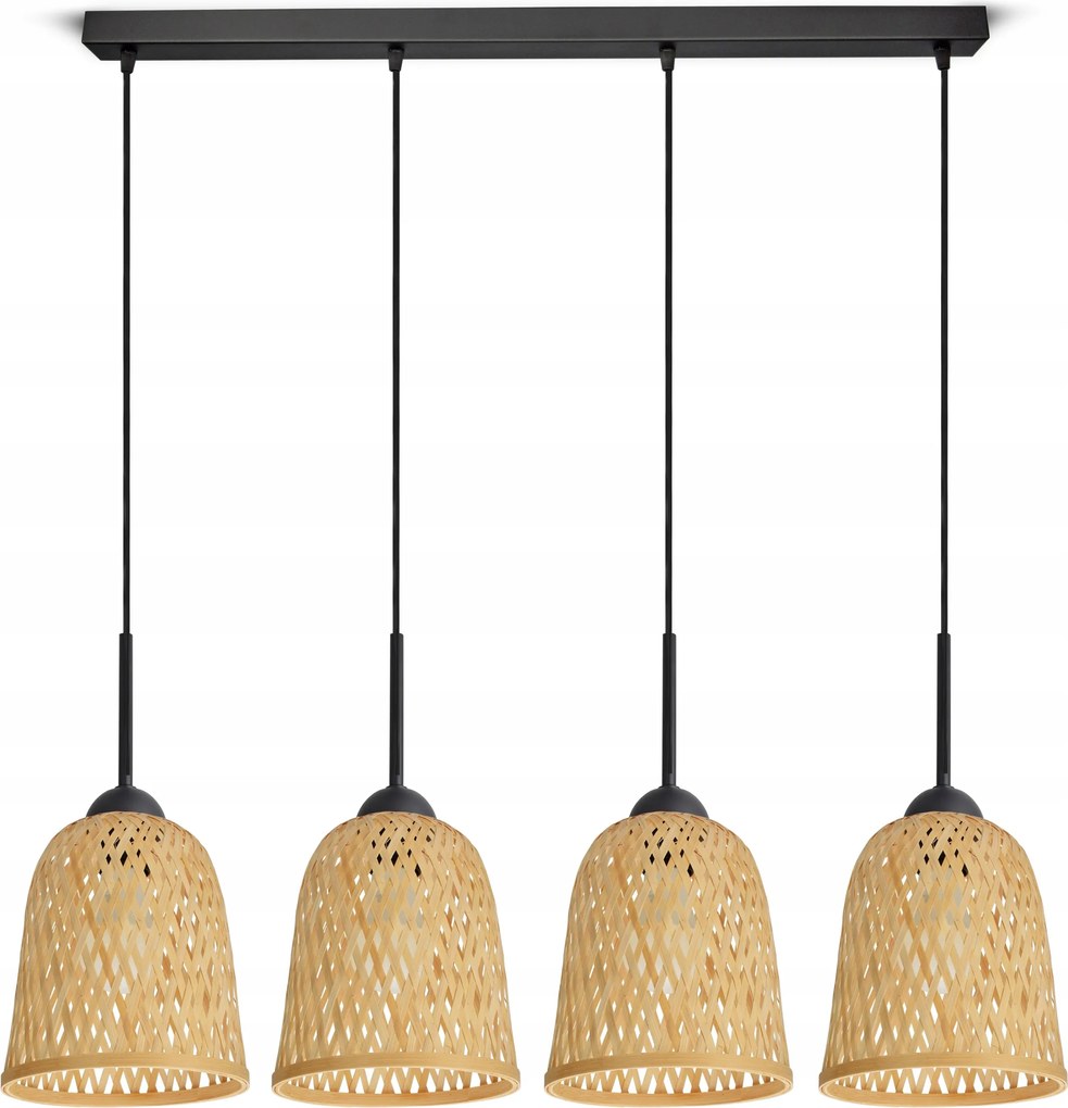 Mennyezeti Lámpa Függő Bambusz Fonott Boho Természetes 582-BZ4 Led Fekete