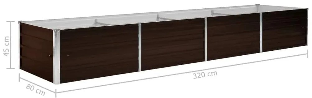 barna horganyzott acél kerti magaságyás 320 x 80 x 45 cm