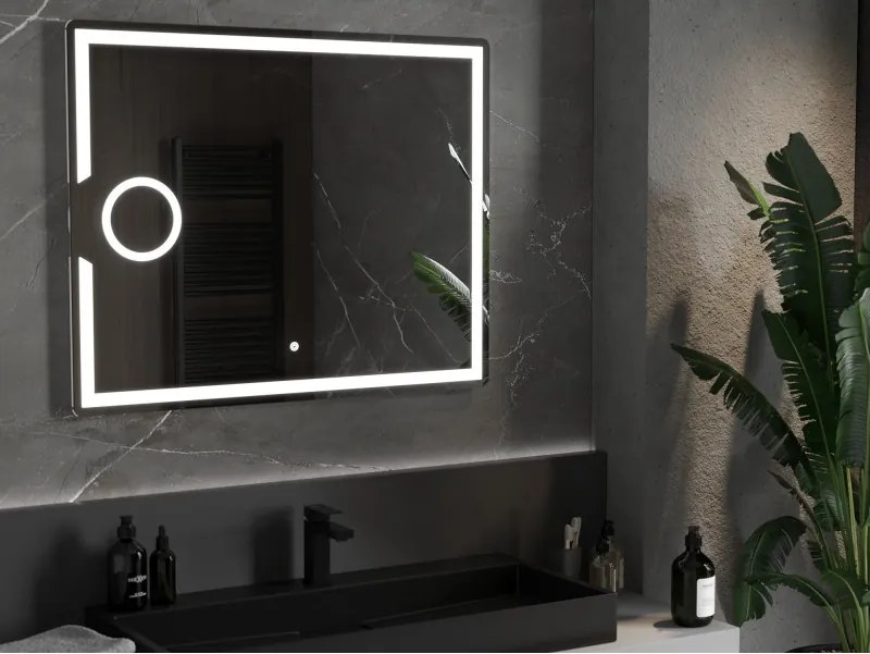 Mexen Onyx, LED fürdoszobai tükör háttérvilágítással és kozmetikai tükörrel 100x80 cm, 6000K, páramentesíto, 9813-100-080-611-00