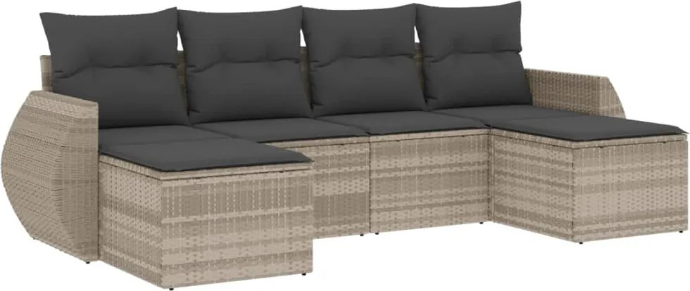 vidaXL 6 részes világosszürke polyrattan kerti ülőgarnitúra párnákkal