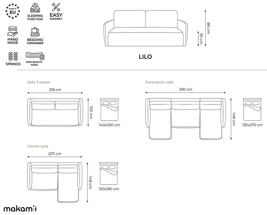 Zöld zsenília kinyitható-tárolóhelyes kanapé 218 cm Lilo – Makamii