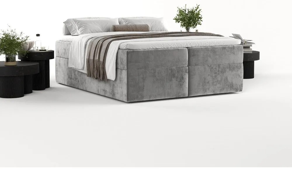 Szürke ágyneműtartós boxspring ágy 180x200 cm Yoko – Maison de Rêve
