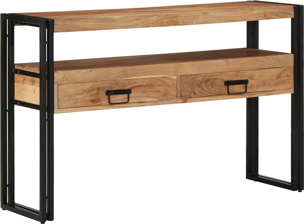 vidaXL Konzolasztal fiókkal Barna 120 x 33 x 75 cm Tömör Akácfa