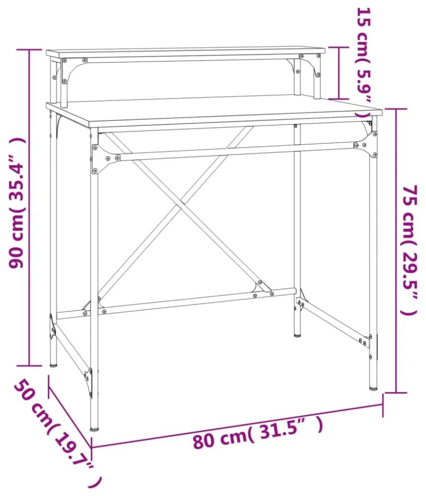 fekete szerelt fa és vas íróasztal 80 x 50 x 90 cm