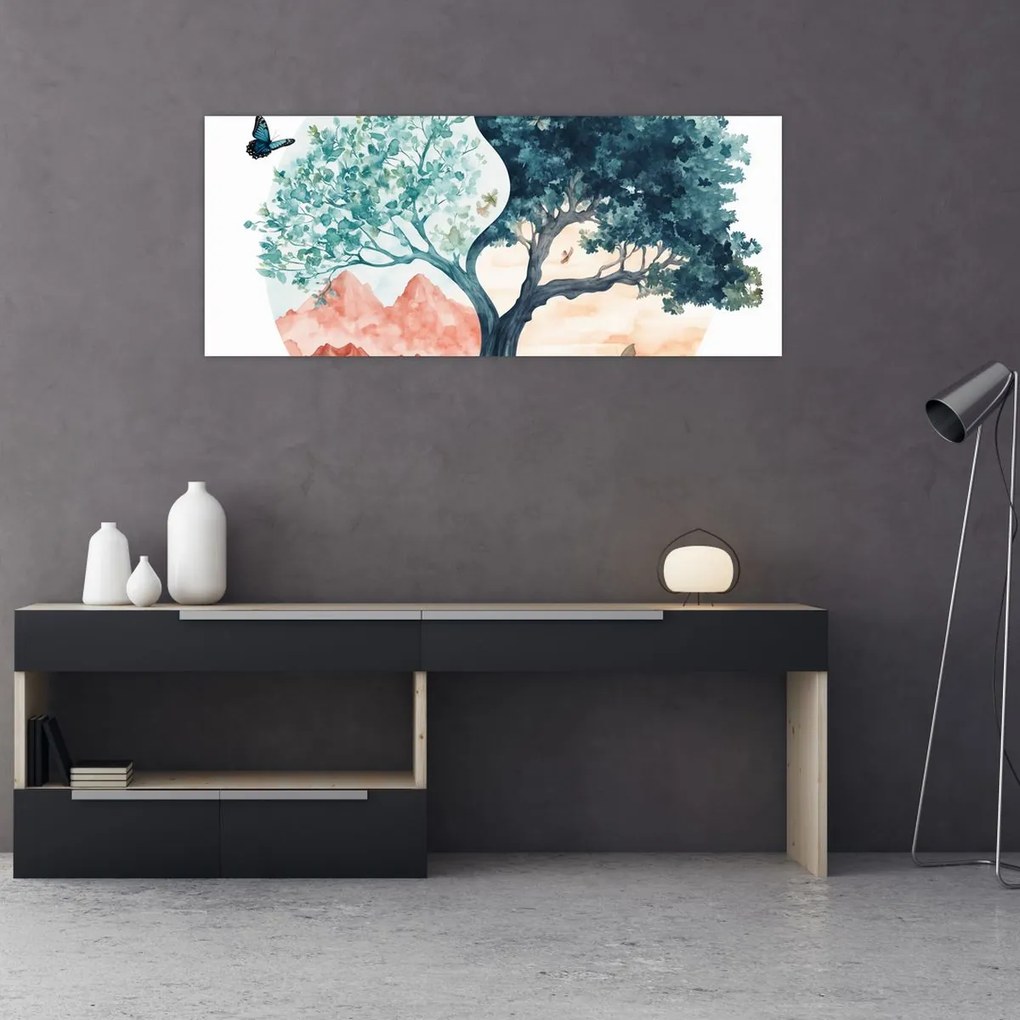 Kép – Akvarellfa tele élettel (120x50 cm)